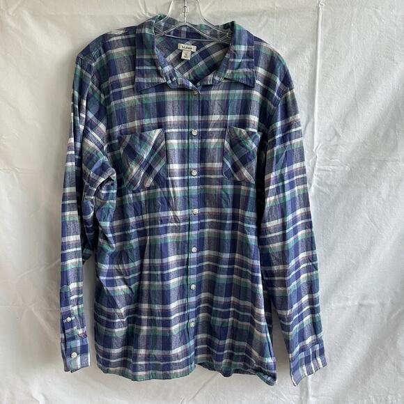 L.L. Bean windowpane plaid shirt 100% cotton, size XL, long sleeve patch pockets - Picture 1 of 6